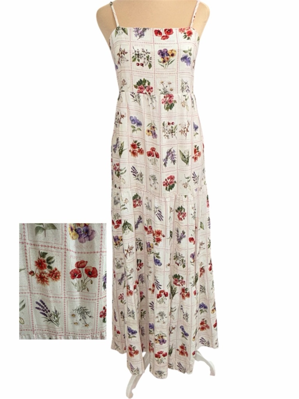 Monteau Los Angeles Floral Grid Print  Maxi Sundress with Spaghetti Straps